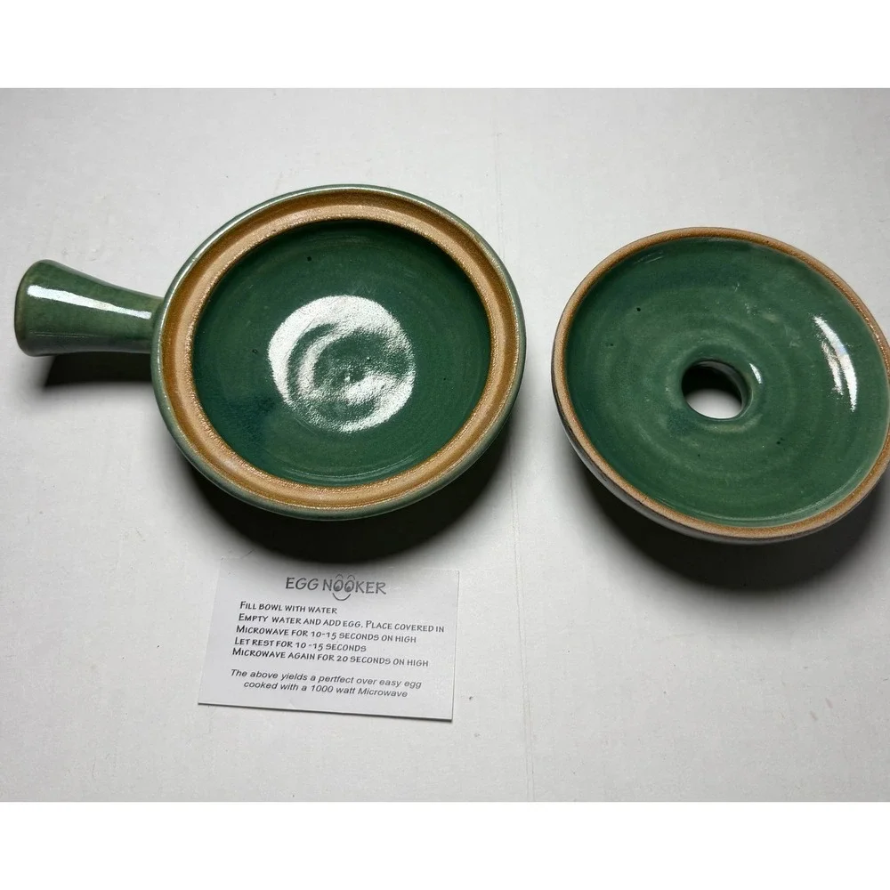 LB Skeries Egg Nooker Handmade Ceramic Microwave Egg Cooker Green Studio Pottery